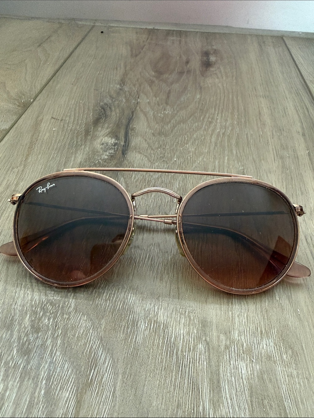 Ray-Ban Round Double Bridge Copper Frame Brown Gradient Lenses